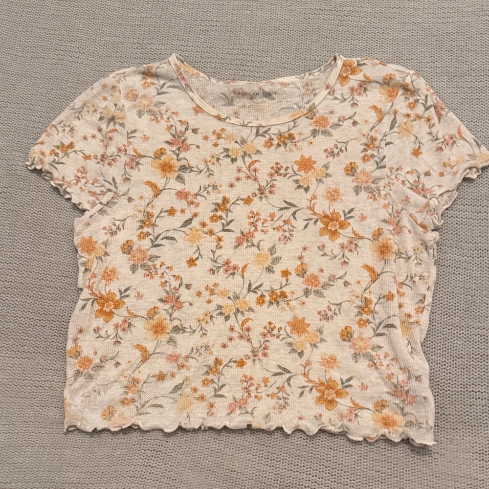 American Eagle Outfitters Cream Floral Crop Top